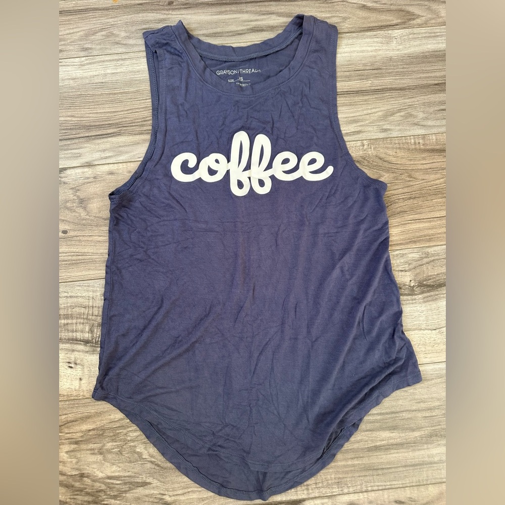 Grayson Threads Navy Blue Graphic Tank Top “Coffee” Size XS